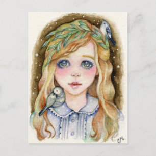 Little Willow - Whimsical Girl Art Postcard Postkarte