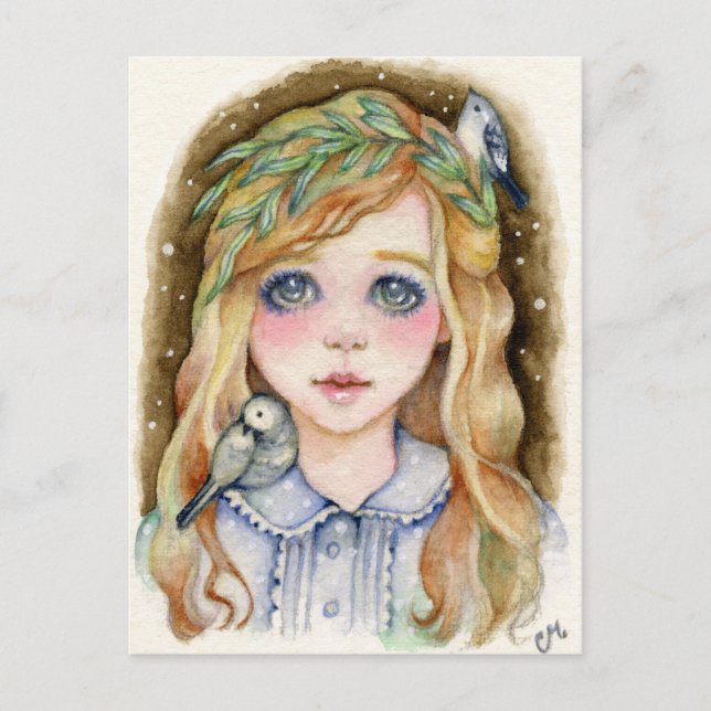 Little Willow - Whimsical Girl Art Postcard Postkarte (Vorderseite)