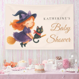 Little Witch & Cat | Halloween Girl Baby Shower Banner