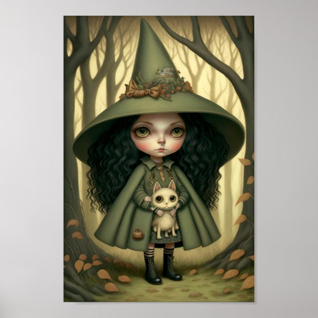 Little Witchy Forest Girl und ihre Katze Poster (Vorne)