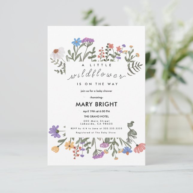 Little Wldflower Theme Field Baby Shower Einladung (Stehend Vorderseite)