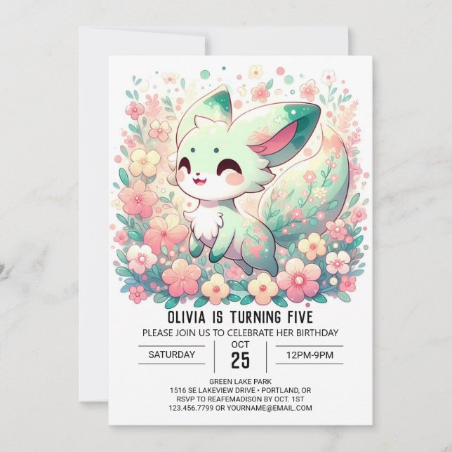 Little Woodland Fox Digital Geburtstag Einladung (Vorderseite)