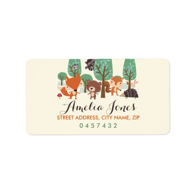 Little Woodland Friends Baby Shower Address Labels Adressaufkleber (Vorne)