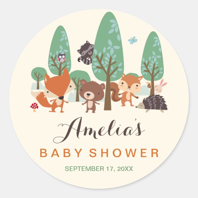 Little Woodland Friends Baby Shower Stickers (Vorderseite)