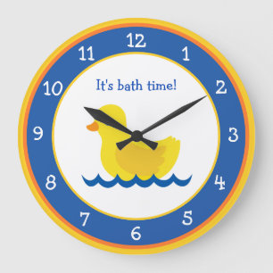 Little Yellow Duck Blue and Yellow Round Clock Große Wanduhr