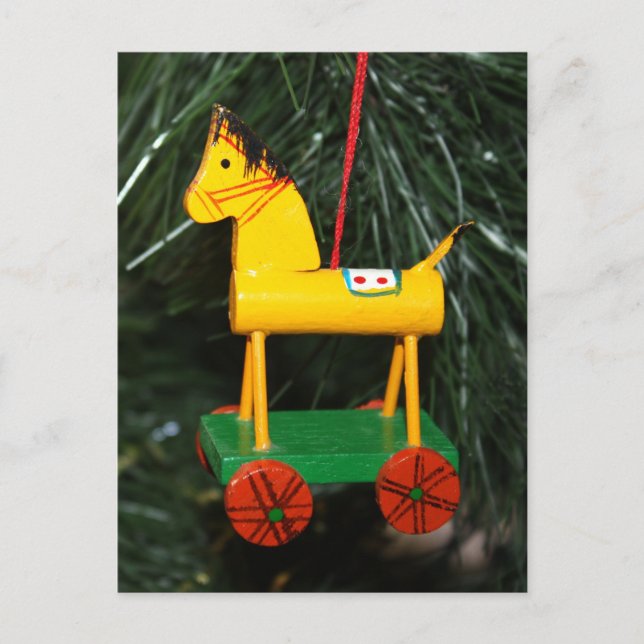 Little Yellow Rocking Horse Ornament Postkarte (Vorderseite)