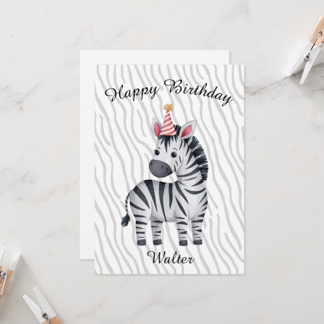 Little Zebra birthday card for child Karte (Vorderseite/Rückseite Beispiel)