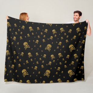 Littles Golden Glitter Piraten Totenköpfe auf Schw Fleecedecke