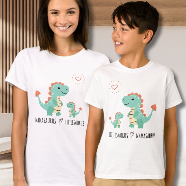 Littlesaurus Lieben Mamasaurus Familie Matching T- T-Shirt (Mother and Kids Matching Tee For Mothers Day or Casual Days)