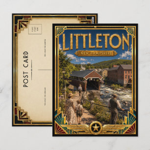 Littleton New Hampshire Vintage Art Deco Golden Postkarte