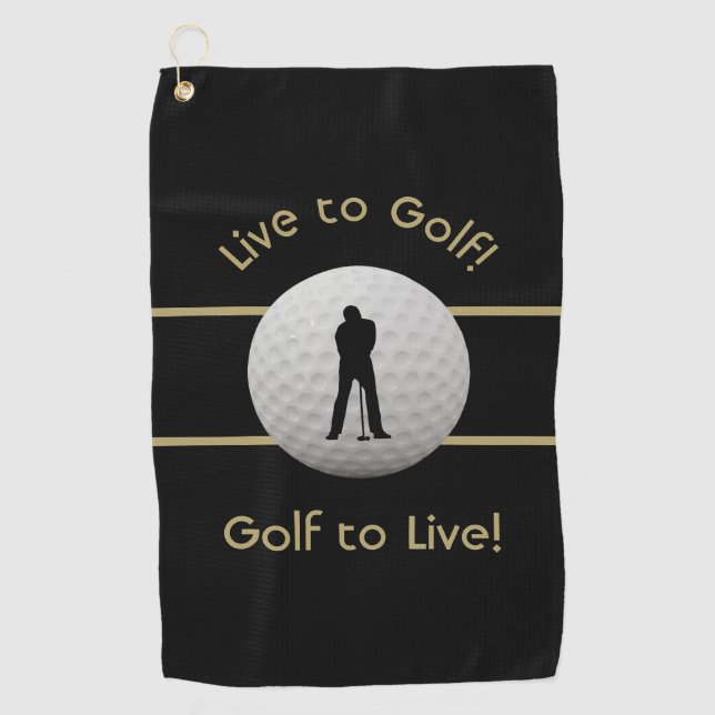 Live auf Golf Quote Typografie Black & Golden Golfhandtuch (Vorderseite)