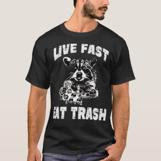 Live Fast Ess Müll Funny Raccoon Vintages Camping T-Shirt
