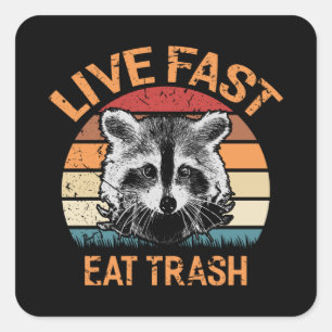 Live Fast essen Müll Retro Raccoon Vintag Funny Quadratischer Aufkleber