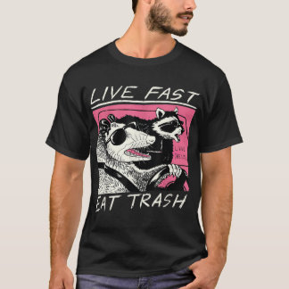 Live Fast essen Trash Funny Retro Raccoon Opossum T-Shirt