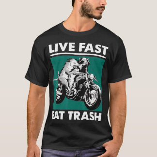 Live Fast essen Trash Raccoon Opossum Motorrad T-Shirt