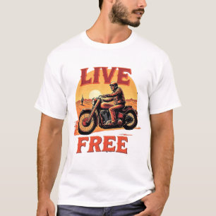 Live Free Motorrad Wüste Sonnenuntergang T - Shirt