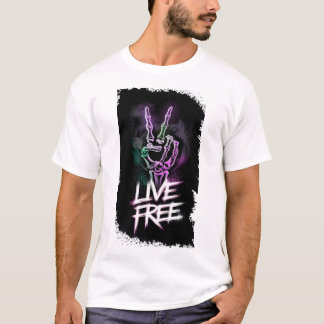 "Live Free Neon Skeleton Handdesign" T-Shirt