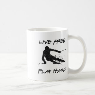 Live Free Play Hard Funny Ski Lover Quote Skier Kaffeetasse