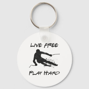 Live Free Play Hard Funny Ski Lover Quote Skier Schlüsselanhänger