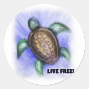 Live Free Turtle Runder Aufkleber