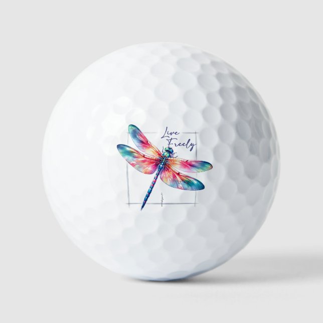 Live Freely - Dragonfly Colorful Inspiration Golfball (Vorderseite)