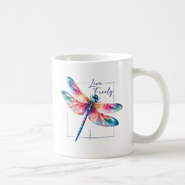 Live Freely - Dragonfly Colorful Inspiration Kaffeetasse (Rechts)