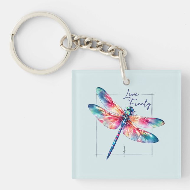 Live Freely - Dragonfly Colorful Inspiration Schlüsselanhänger (Vorderseite)