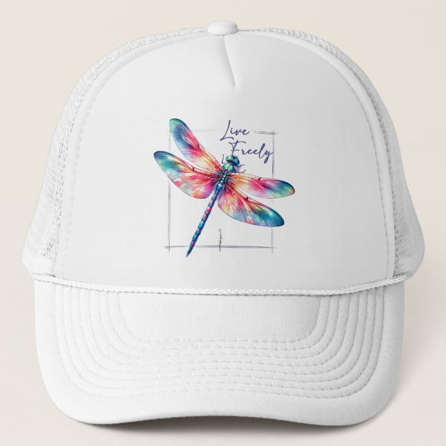 Live Freely - Dragonfly Colorful Inspiration Truckerkappe (Vorderseite)