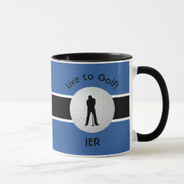 Live-Golf-Ball Golfer Abbildung Schwarz Blue Monog Tasse