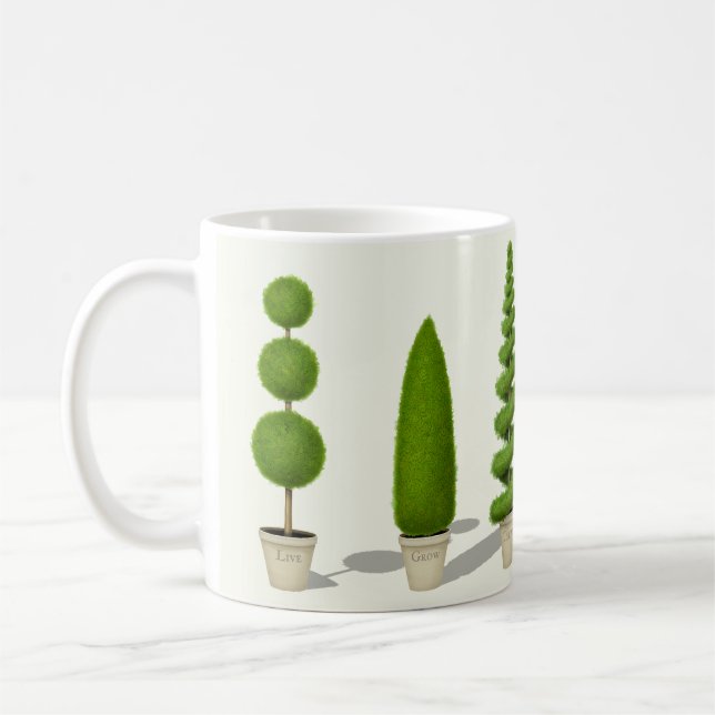 "Live Grow Thrive" - individuell anpassbare Themen Kaffeetasse (Links)