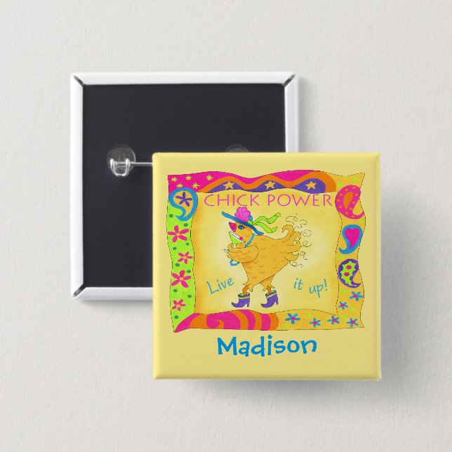 Live It Up Yellow Chick Power Name Abzeichen Button (Vorne & Hinten)