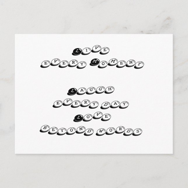 live, lachen, Liebe Anführungskarte Postkarte (Vorderseite)