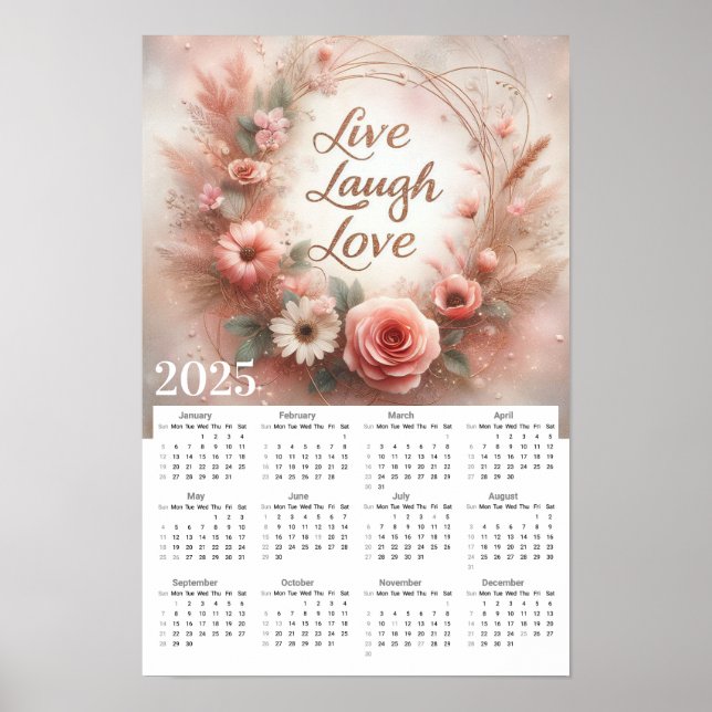 Live-Lachen Liebe Blume und Schmetterlingskalender Poster (Vorne)