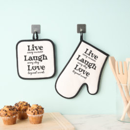 live, lachen, Liebe - drei schöne Worte Ofenhandschuh & Topflappen-Set