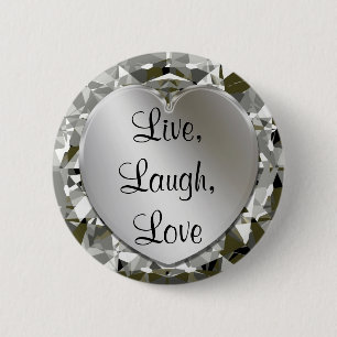 Live-, Lachen, Liebe-Herz u. Diamant-Herz-Button Button
