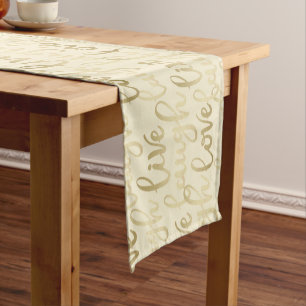 Live-Lachen Liebe Imitate Gold Letters Light Beige Kurzer Tischläufer