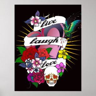 Live-Lagh Liebe Blume und Herz Tattoo-Poster Poster