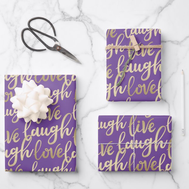 Live-Lagh Liebe Imitate Gold Lettern Muster Geschenkpapier Set (Vorderseite)