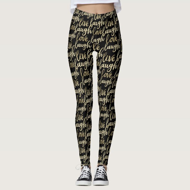 Live-Lagh Liebe Imitate Gold Letters Black Leggings (Vorderseite)