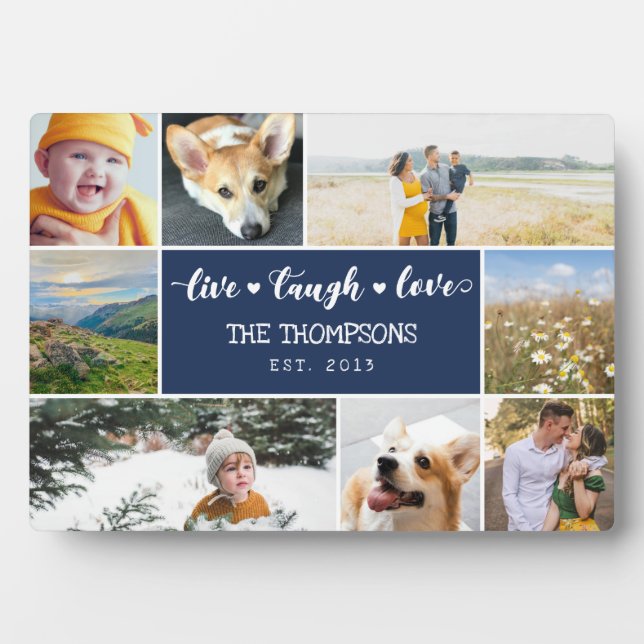 Live Lagh Liebe Navy Blue Foto Collage Fotoplatte (Vorderseite)