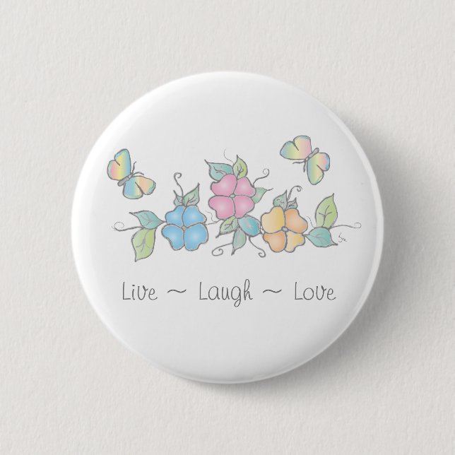 Live Laugh | Butterfly Floral Watercolor Button (Vorderseite)