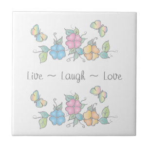 Live Laugh Butterfly Floral Watercolor Fliese
