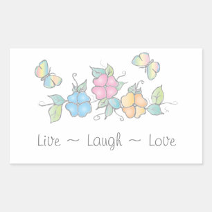 Live Laugh   Butterfly Floral Watercolor Rechteckiger Aufkleber