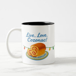 Live Laugh Cozonac Romanian String lights Zweifarbige Tasse
