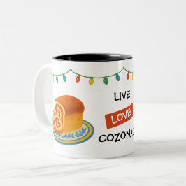Live Laugh Cozonac Romanian String lights Zweifarbige Tasse