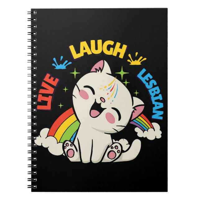 Live-Laugh Lesbische Flagge Regenbogen Katze Pride Notizblock (Vorderseite)