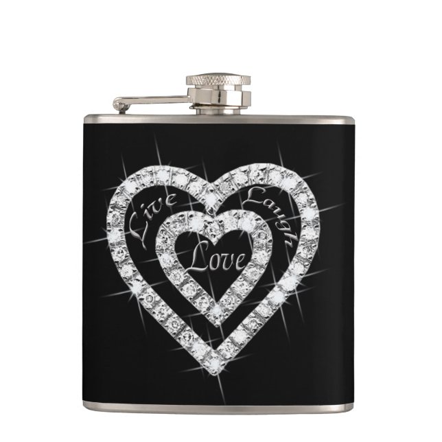 Live-Laugh-Liebe Diamond Hearts Flask Flachmann (Vorderseite)