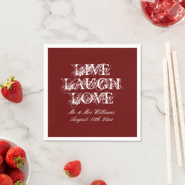 Live-Laugh Liebe Dunkelrote Hochzeitsfeier Serviet Serviette (Beispiel)