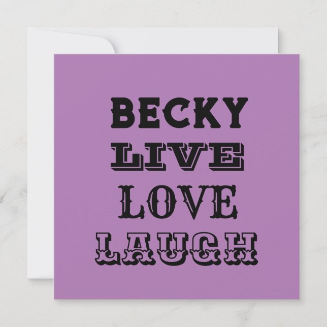 LIVE LAUGH LIEBE NAME LILA MODERNE KARTE (Vorderseite)