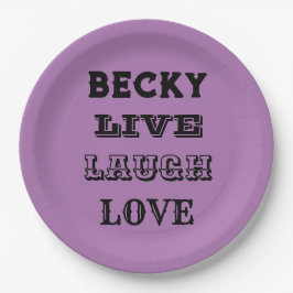 LIVE LAUGH LIEBE NAME LILA MODERNES PAPIER PAPPTELLER